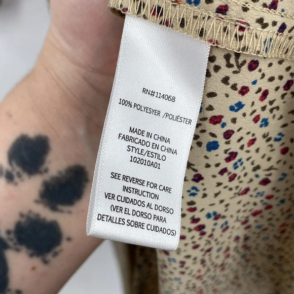 Sweet Baby Jamie Ditsy Shirt Dress Women Size XS Tan Blue Speckled Tiered Ruched - Picture 9 of 13